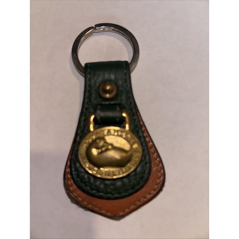 Vtg Dooney & Bourke Duck All Weather Leather Keychain Key Ring Purse Gr/br 4”